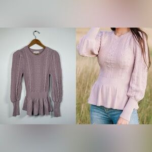 Rachel Parcell‎ Cable Bobble Peplum Cotton Blend Sweater
